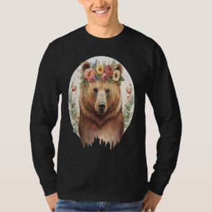 Cute Brown Bear Grizzly Flower Crown Animal T-Shirt