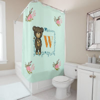 Cute Brown Bear Holding a Yellow Flower Monogram