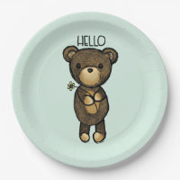 Cute Brown Bear Holding a Yellow Flower