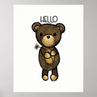 Cute Brown Bear Holding a Yellow Flower