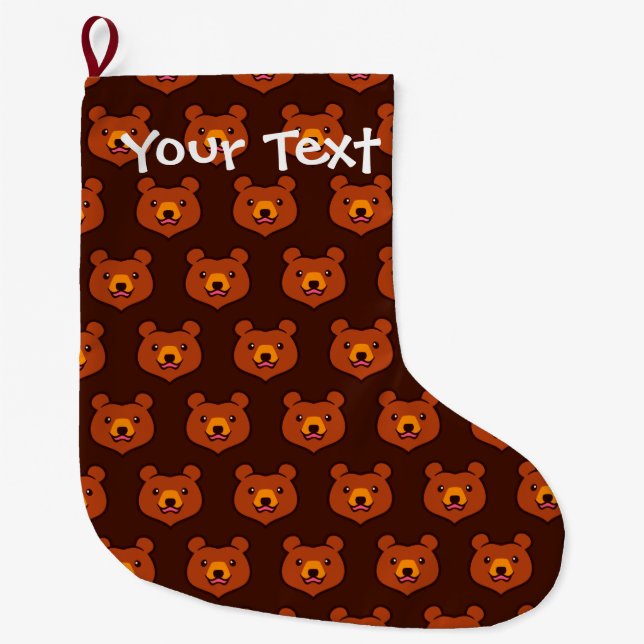 Cute Brown Bear Large Christmas Stocking (Front)