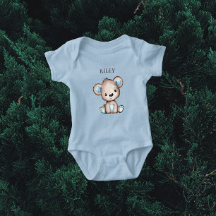 Cute Brown Bear Monogrammed Baby Bodysuit
