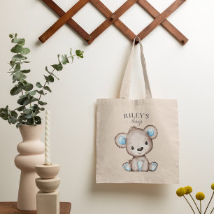 Cute Brown Bear Monogrammed Baby Tote Bag