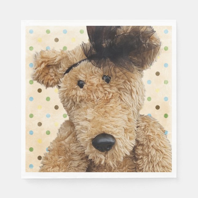 Cute Brown Bear On Polka Dots Napkin (Front)