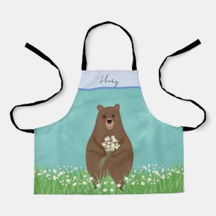 Cute brown bear personalised kids apron