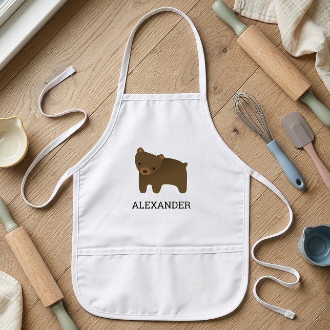 Cute Brown Bear Personalised Kids Apron (Creator Uploaded)