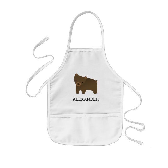 Cute Brown Bear Personalised Kids Apron (Front)