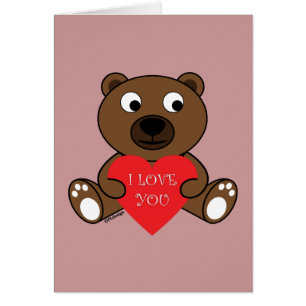 Cute Brown Bear with Heart I love You Pink
