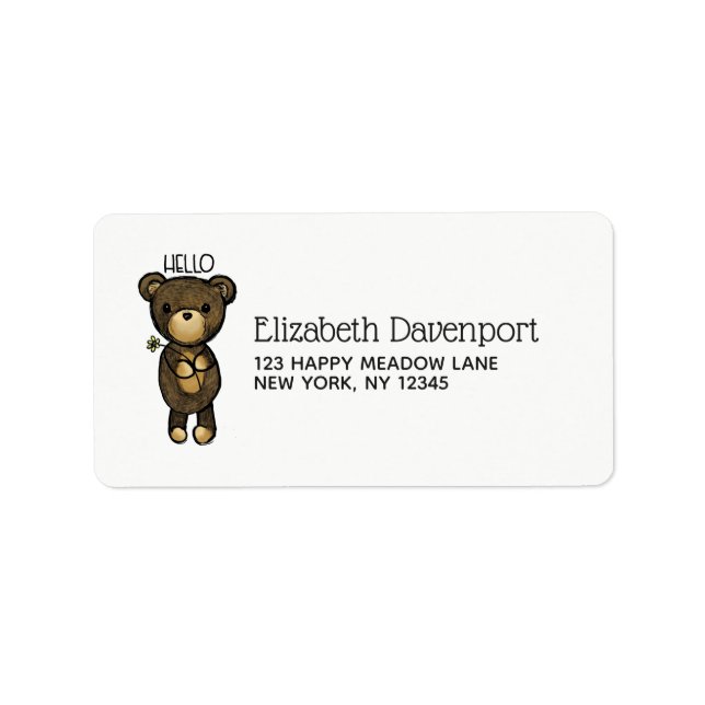 Cute Brown Bear with Yellow Flower Label (Front)