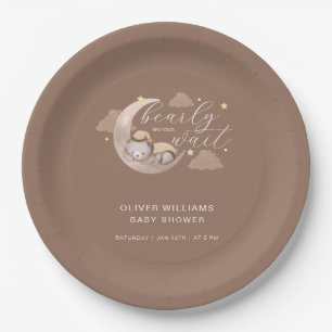 Cute Brown Bearly Wait Moon Star Sleepy Bear Paper Plate