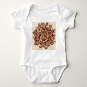 cute brown beige cowgirl western country floral baby bodysuit