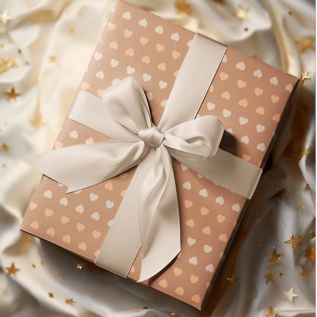 Cute Brown Beige Hearts Wrapping Paper (Creator Uploaded)