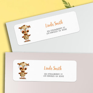 Cute brown big eyes owl minimalist return address