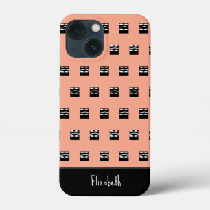 Cute Brown, Black and White Bold Squares Pattern iPhone 13 Mini Case