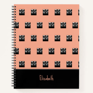 Cute Brown, Black and White Bold Squares Pattern Notebook