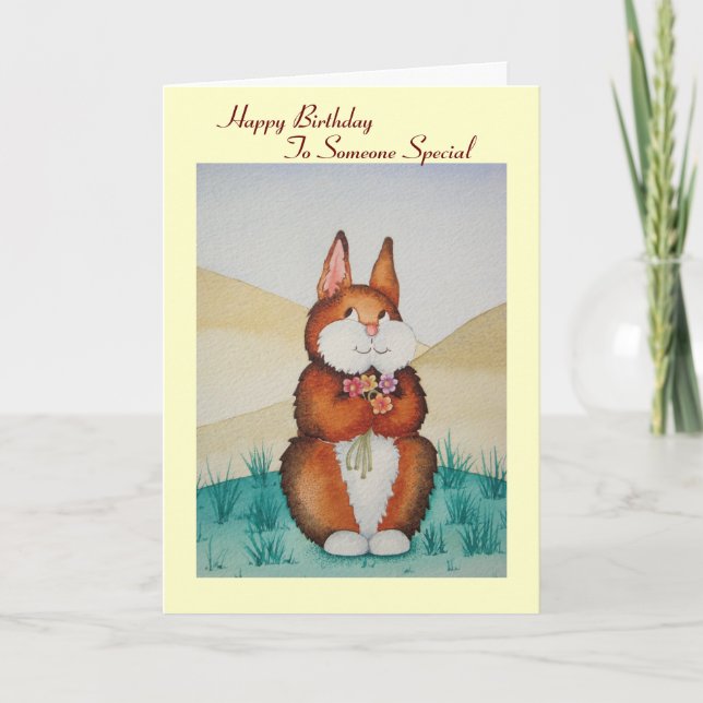 Cute brown bunny and flowers for someone special card (Front)