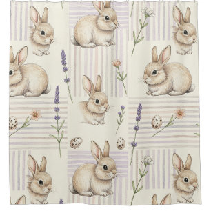 Cute Brown Bunny Colourful Pastel Easter Egg Shower Curtain