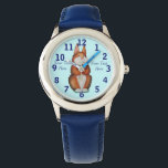 cute brown Bunny holding flowers illustration Watch<br><div class="desc">This original trendy kids watch has an illustration of a cute brown bunny rabbit on the watch face, the bunny really stands out against the blue background of the the watch face and the numbers are bold enough for anyone to see. This trendy watch also has a matching strap. The...</div>