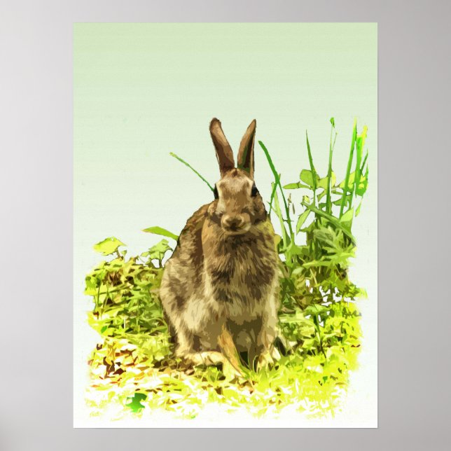 Cute Brown Bunny Rabbit in Green Grass Poster (Front)