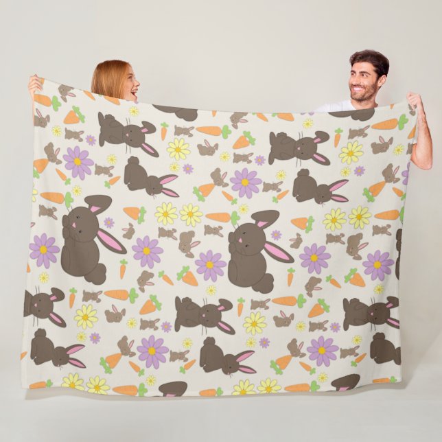 Cute Brown Bunny Rabbit Pattern Print Fleece Blanket (In Situ)