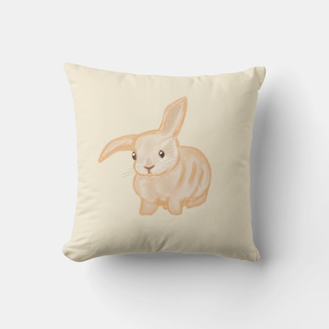 Cute Brown Bunny Rabbit - transparent on beige.  Cushion (Front)