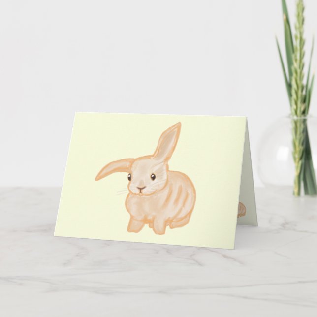 Cute Brown Bunny Rabbit - transparent on yellow. Card (Front)