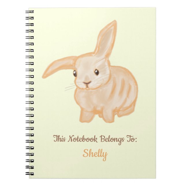 Cute Brown Bunny Rabbit - transparent on yellow.  Notebook (Front)