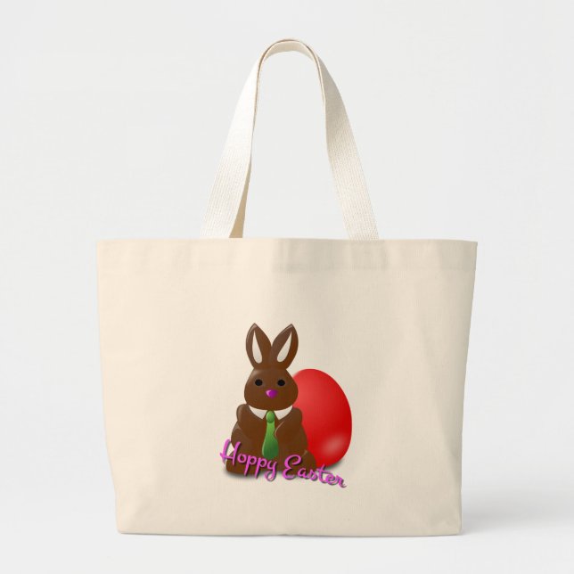 Cute Brown Bunny Rabbit Wishes You a Hoppy Easter  Large Tote Bag (Front)
