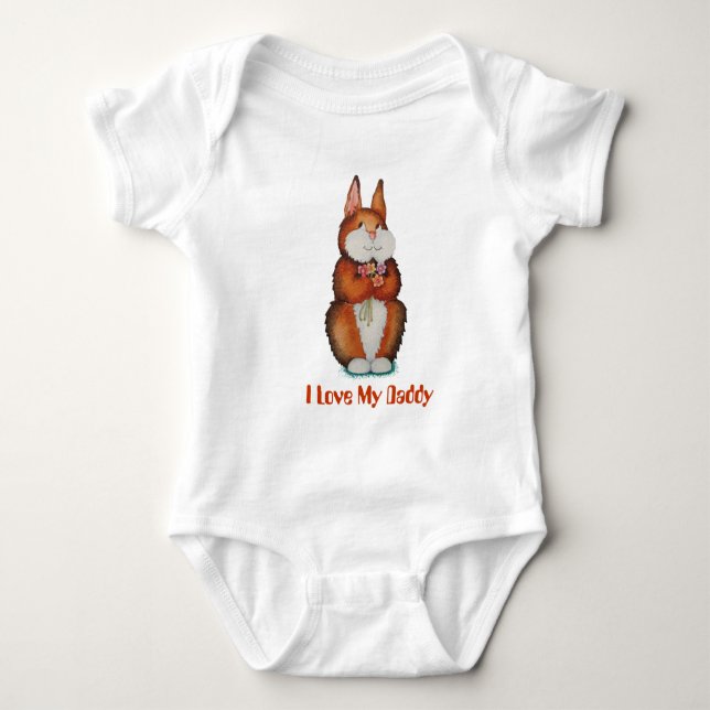 cute brown bunny rabbit with pretty flowers art baby bodysuit (Front)