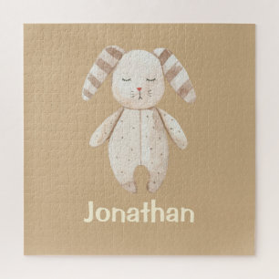 Cute Brown Bunny with Name Jigsaw Puzzle