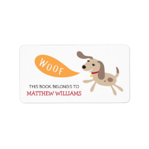 Cute brown cartoon puppy dog animal bookplate book label