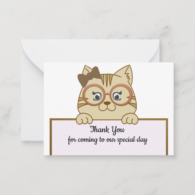 Cute Brown Cat Thank You Cards (Front)