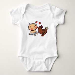 Cute Brown Chicken Peck on the Cheek for Baby Bodysuit