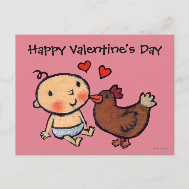 Cute Brown Chicken Peck on the Cheek for Baby Holiday Postcard (Front)