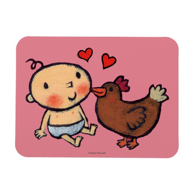 Cute Brown Chicken Peck on the Cheek for Baby Magnet (Horizontal)