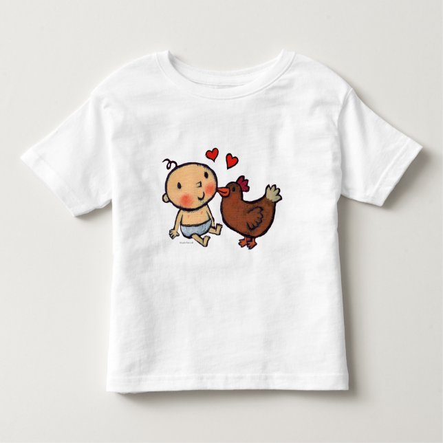 Cute Brown Chicken Peck on the Cheek for Baby Toddler T-Shirt (Front)