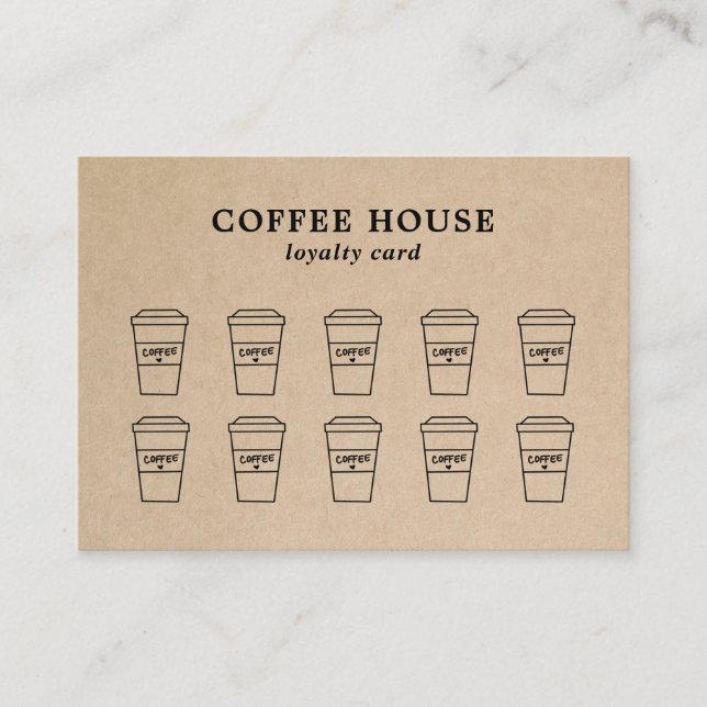 Cute Brown Coffee Cup Coffee Shop Loyalty Card (Front)