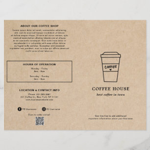 Cute Brown Coffee Cup Coffee Shop Menu