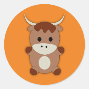 Cute Brown Cow Classic Round Sticker