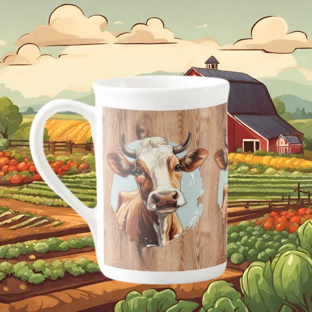 Cute brown cow lovers Country Bone China Mug (Creator Uploaded)