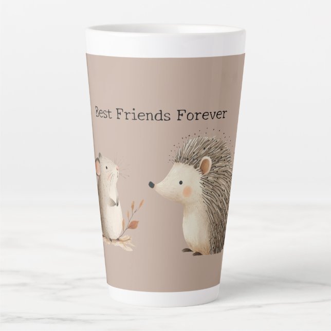 Cute Brown Cream Hedgehog Mouse Best Friends Latte Mug (Front)
