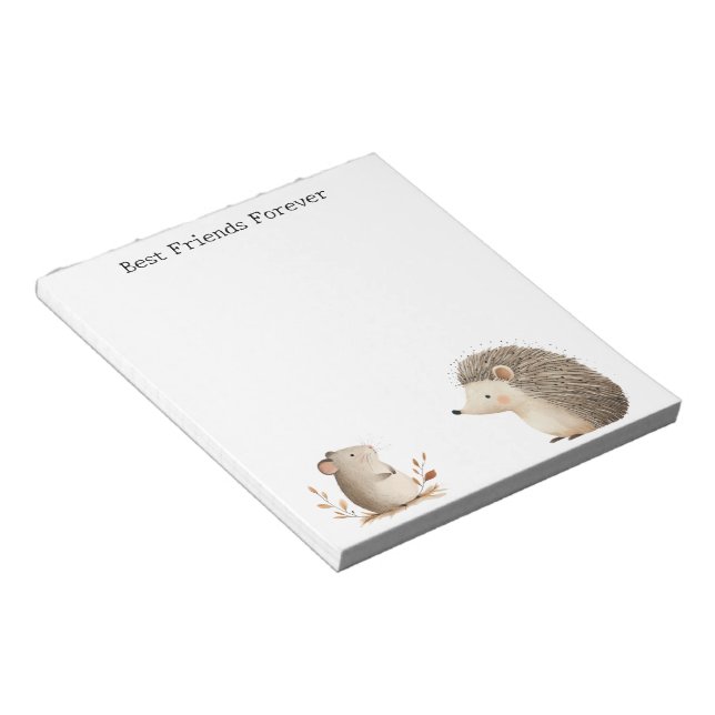 Cute Brown Cream Hedgehog Mouse Best Friends Notepad (Angled)