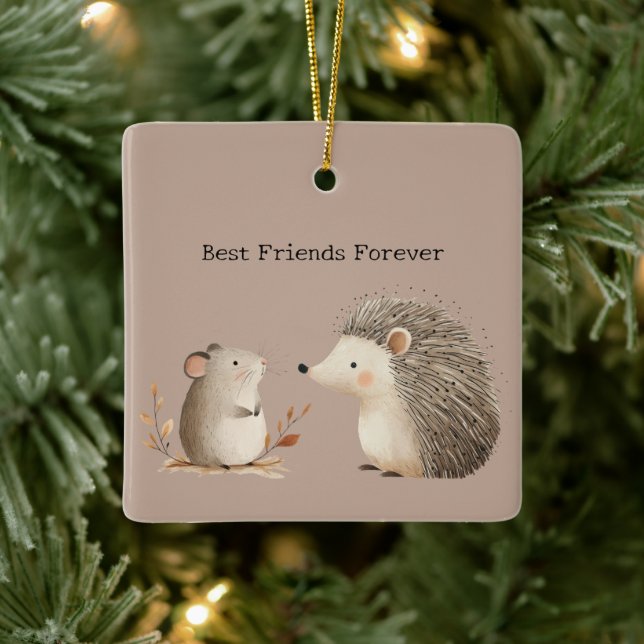 Cute Brown Cream Hedgehog Mouse Ceramic Ornament (Tree)