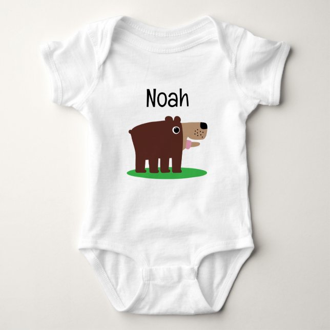 Cute brown cub bear cartoon custom baby jumpsuit (Front)