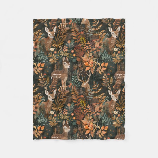 Cute brown deers pattern fleece blanket (Front)