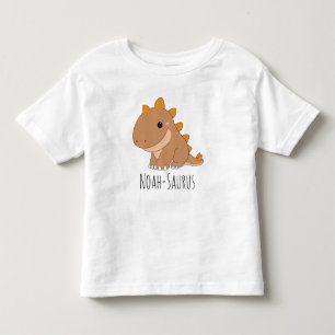 Cute Brown Dinosaur Custom Name - Saurus Toddler T-Shirt