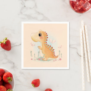 Cute Brown Dinosaur Watercolor Napkin