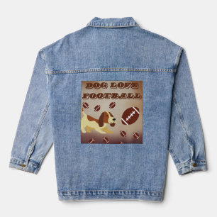 Cute Brown Dog Football Playing Match Women's Denim Jacket