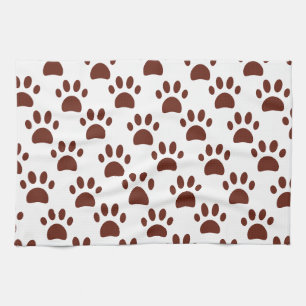 Cute Brown Dog Paw Print Pet Tea Towel