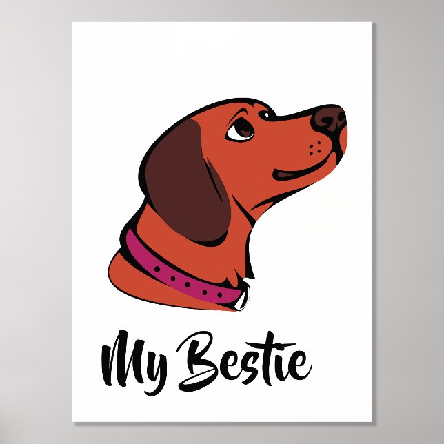Cute Brown Dog Wall Art Print | “My Bestie” Handwr (Front)